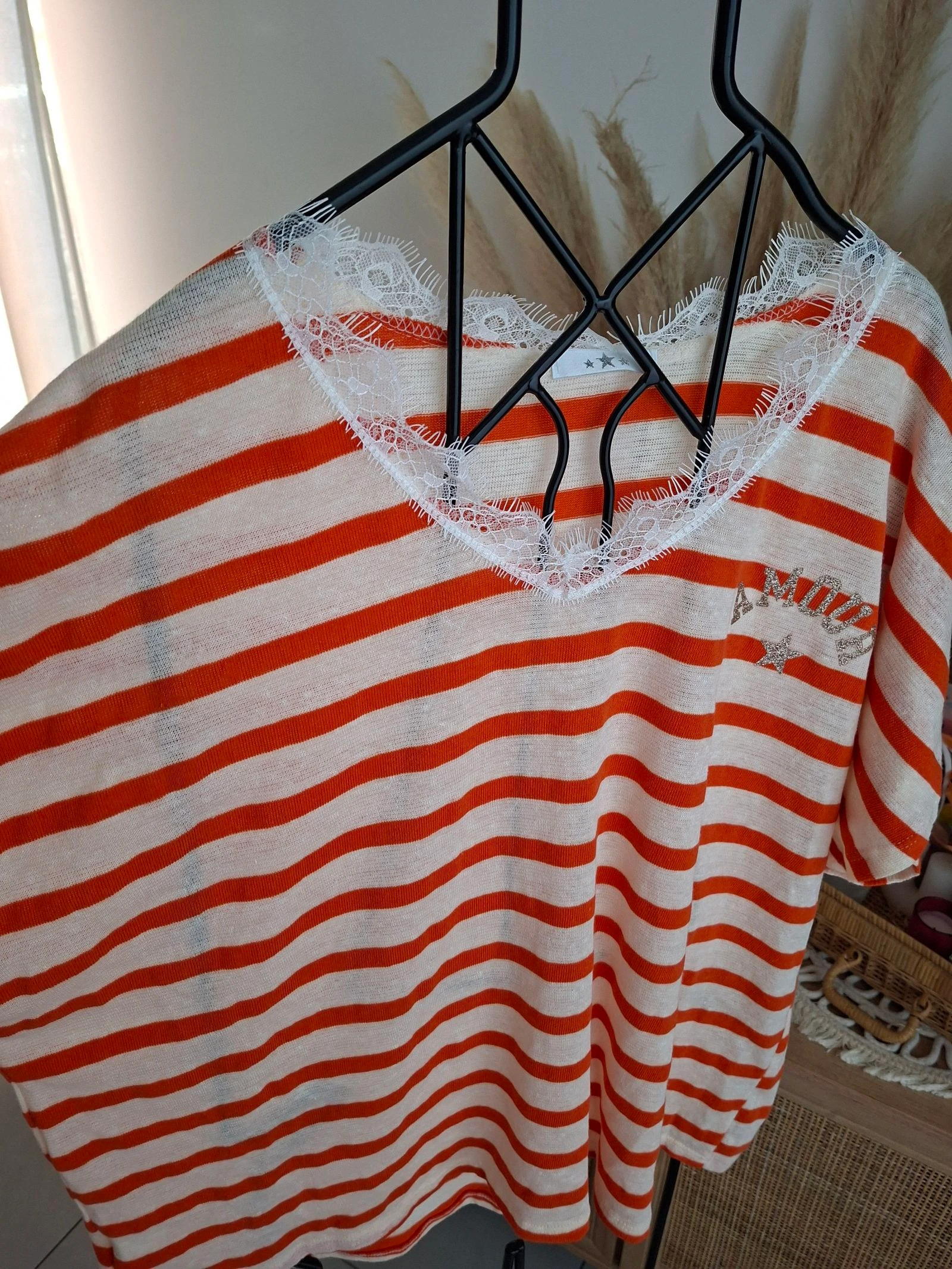 Blouse marinière orange taille unique